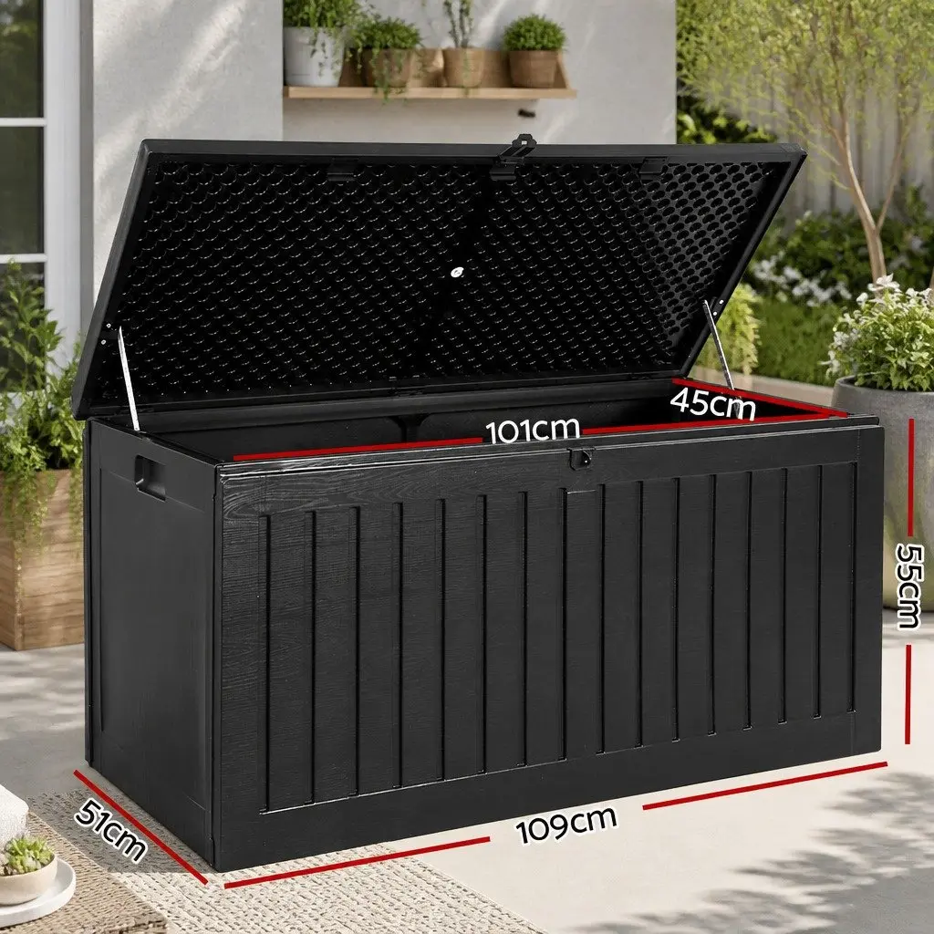 Outdoor Storage Box Black 270L Lockable Weather-resistant Garden Bench Container