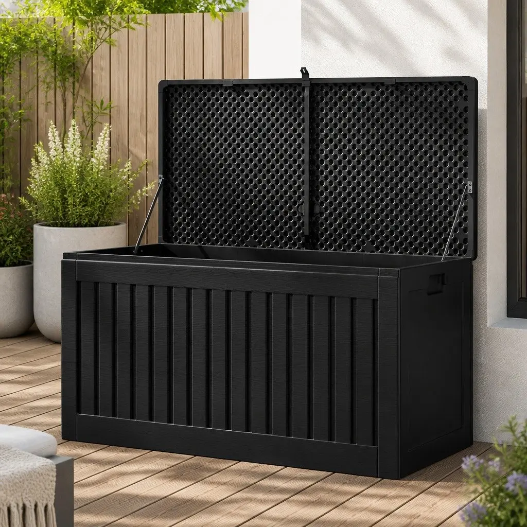 Outdoor Storage Box Black 270L Lockable Weather-resistant Garden Bench Container