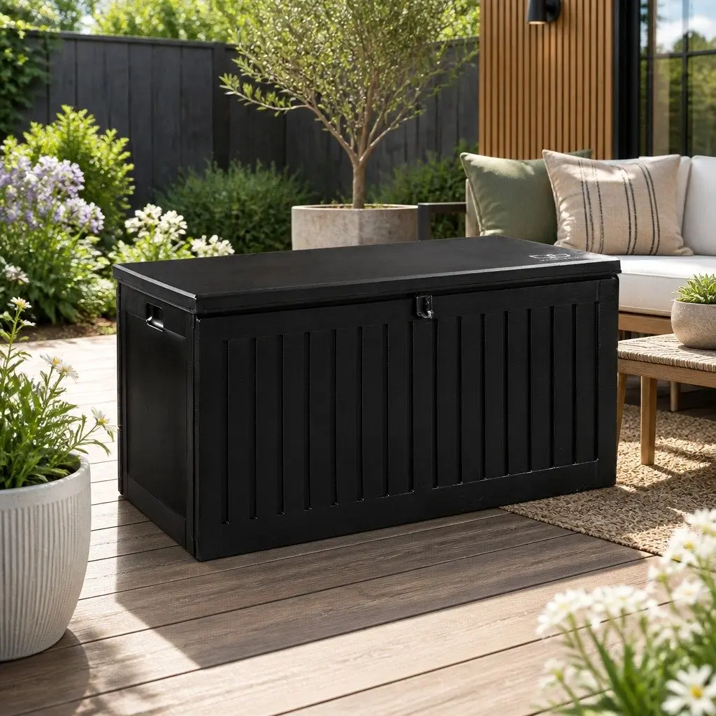 Outdoor Storage Box Black 270L Lockable Weather-resistant Garden Bench Container