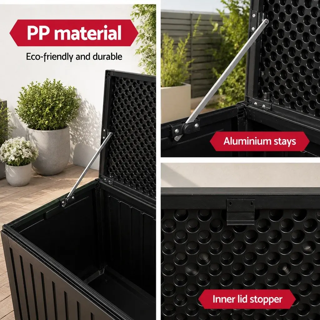 Outdoor Storage Box Black 270L Lockable Weather-resistant Garden Bench Container