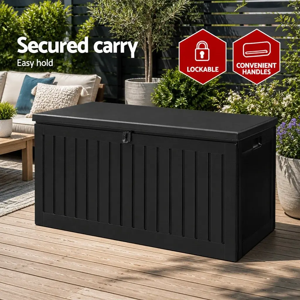 Outdoor Storage Box Black 270L Lockable Weather-resistant Garden Bench Container