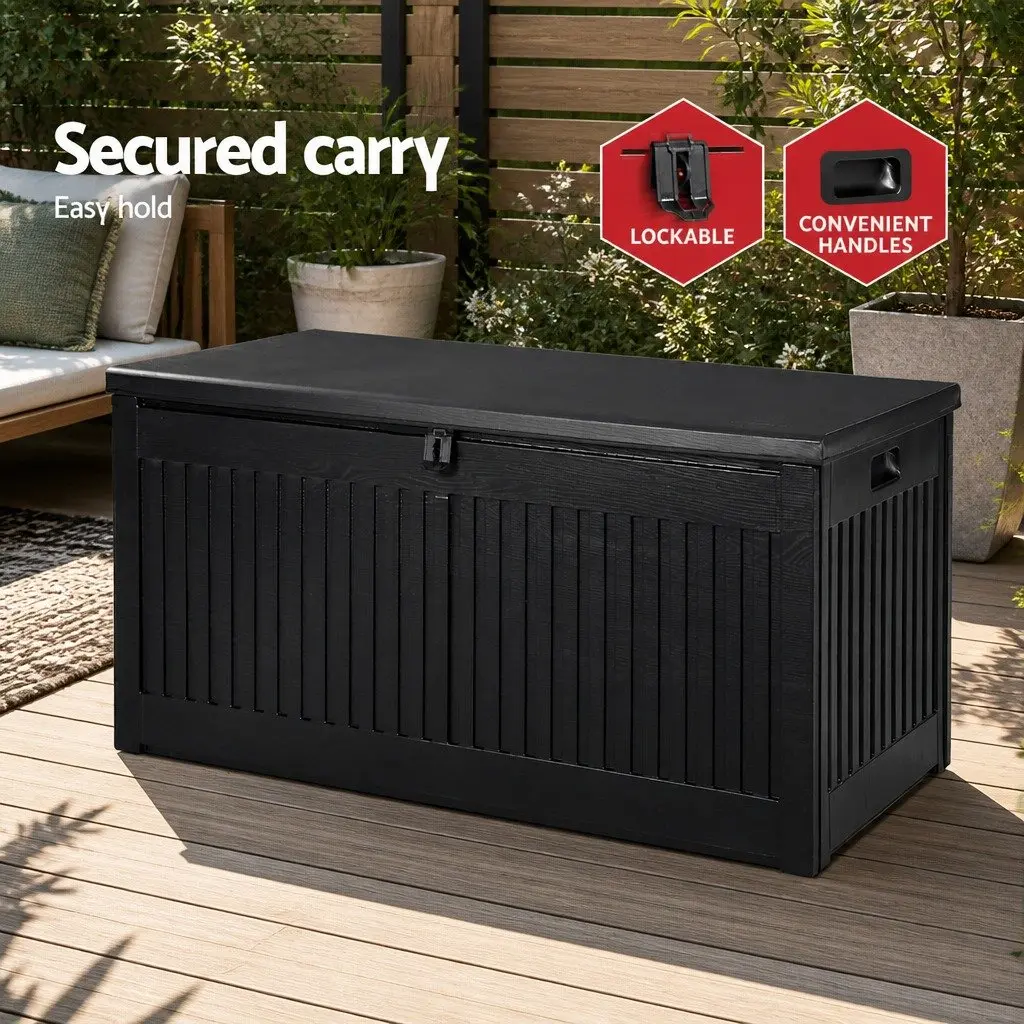 Outdoor Storage Box Black 270L Lockable Weather-resistant Garden Bench Container