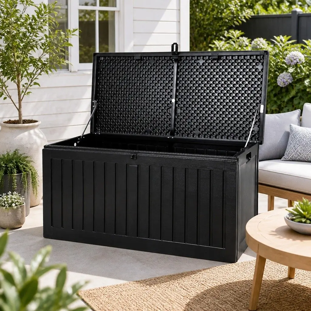 Outdoor Storage Box Black 270L Lockable Weather-resistant Garden Bench Container