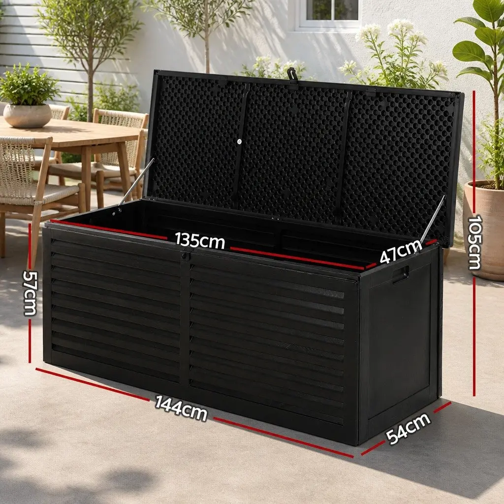 Outdoor Storage Box Black 390L Weather-resistant Lockable Garden Bench