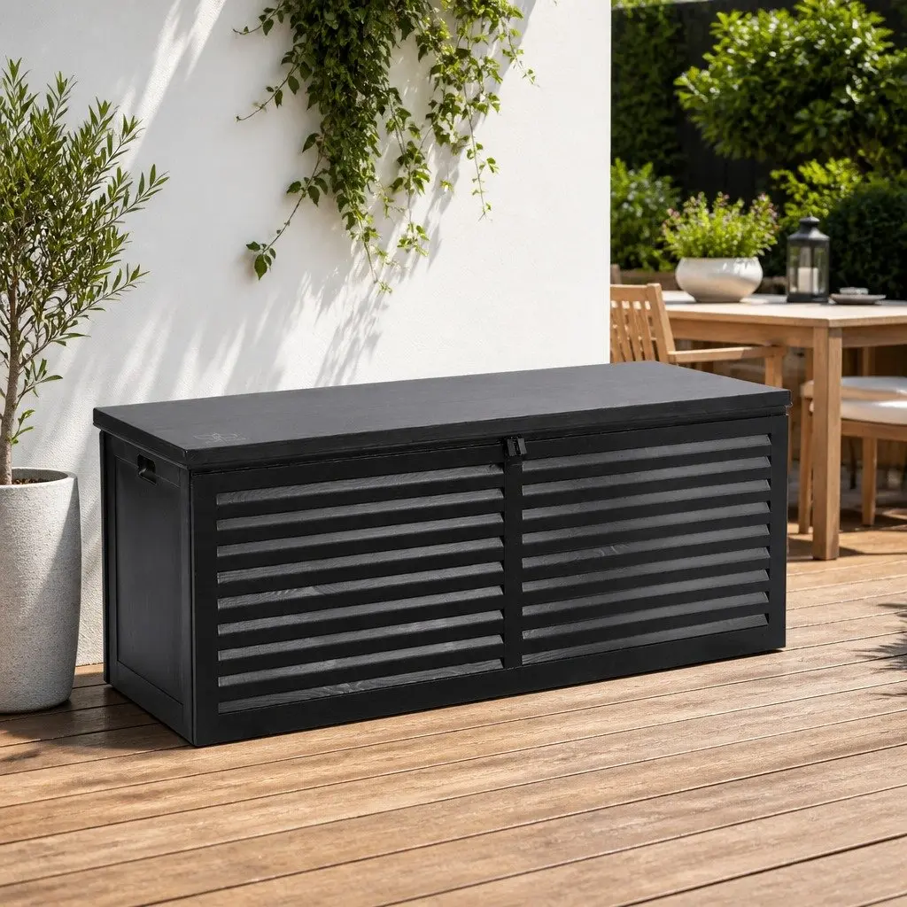 Outdoor Storage Box Black 390L Weather-resistant Lockable Garden Bench