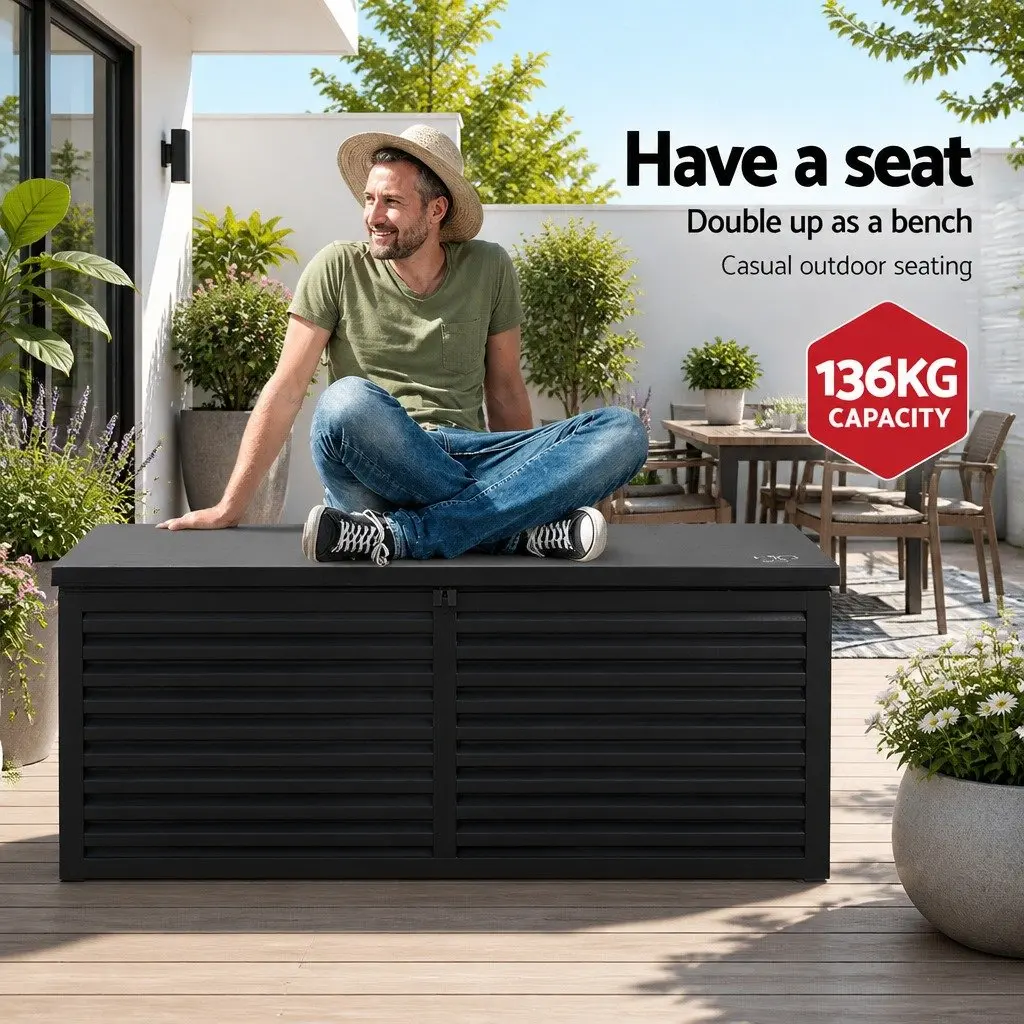 Outdoor Storage Box Black 390L Weather-resistant Lockable Garden Bench