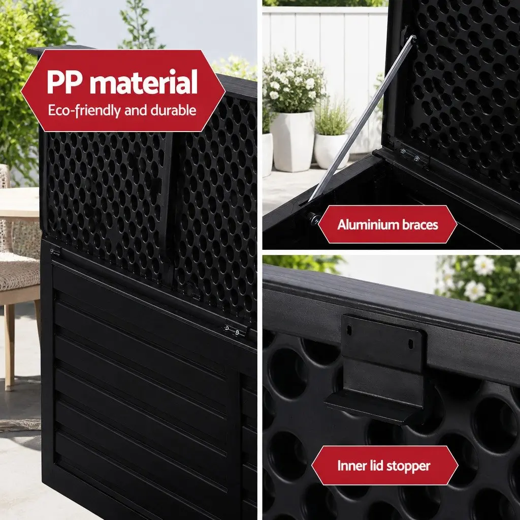 Outdoor Storage Box Black 390L Weather-resistant Lockable Garden Bench