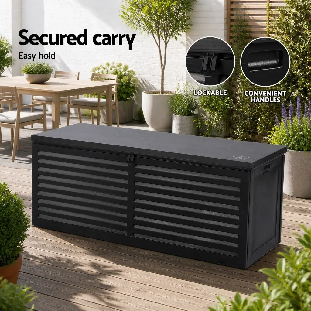 Outdoor Storage Box Black 390L Weather-resistant Lockable Garden Bench