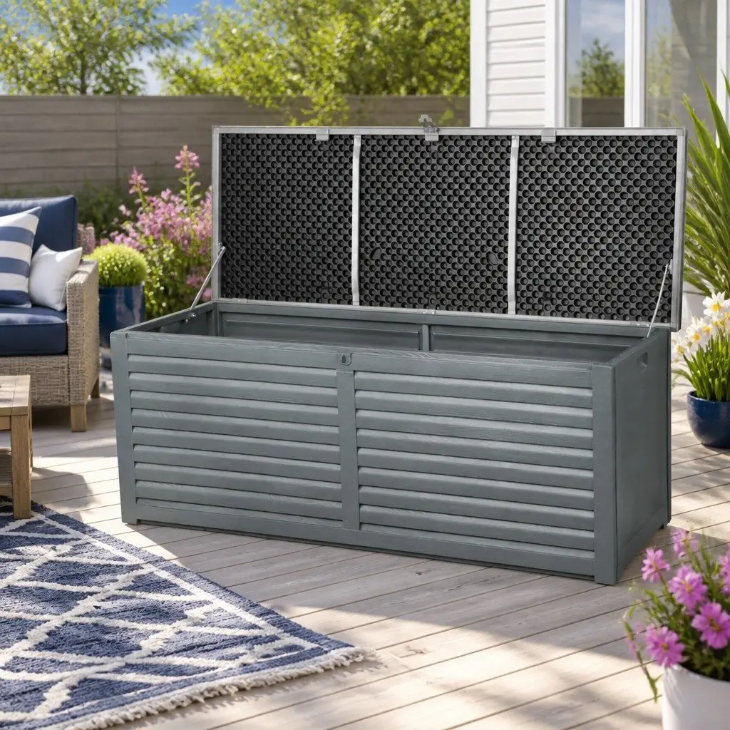 Outdoor Storage Box Grey 390L Lockable Weather-resistant Bench Container