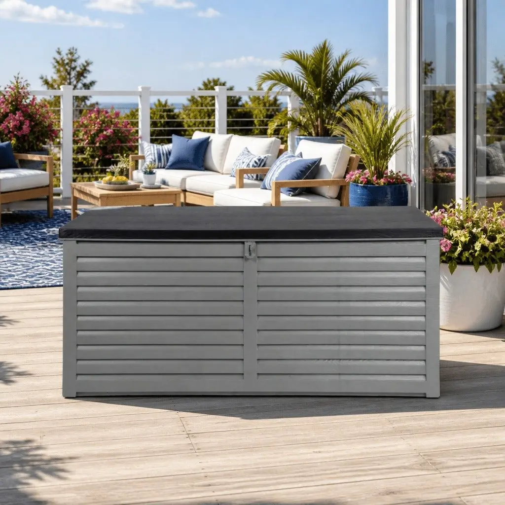 Outdoor Storage Box Grey 390L Lockable Weather-resistant Bench Container