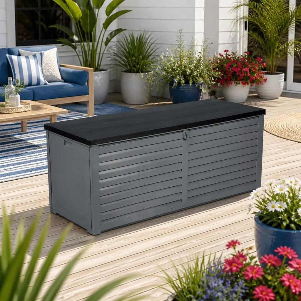 Outdoor Storage Box Grey 390L Lockable Weather-resistant Bench Container