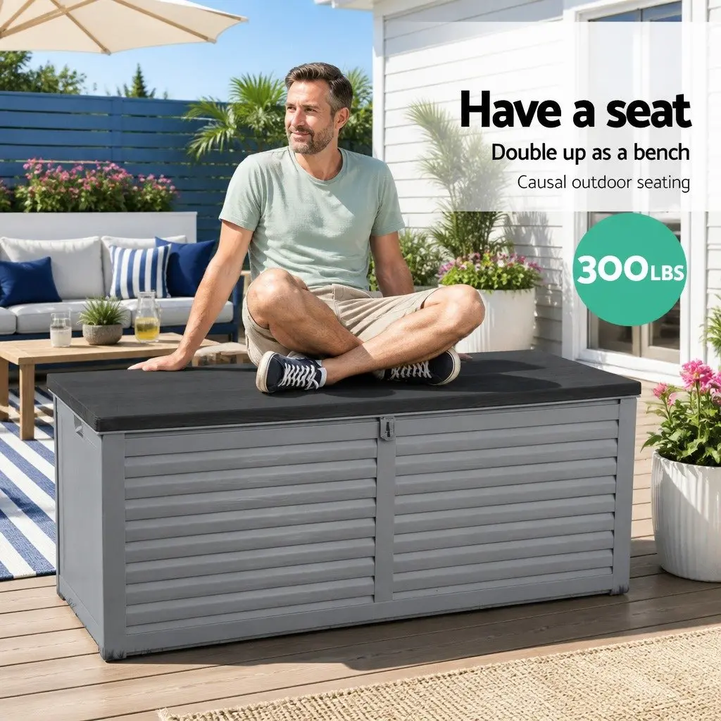 Outdoor Storage Box Grey 390L Lockable Weather-resistant Bench Container