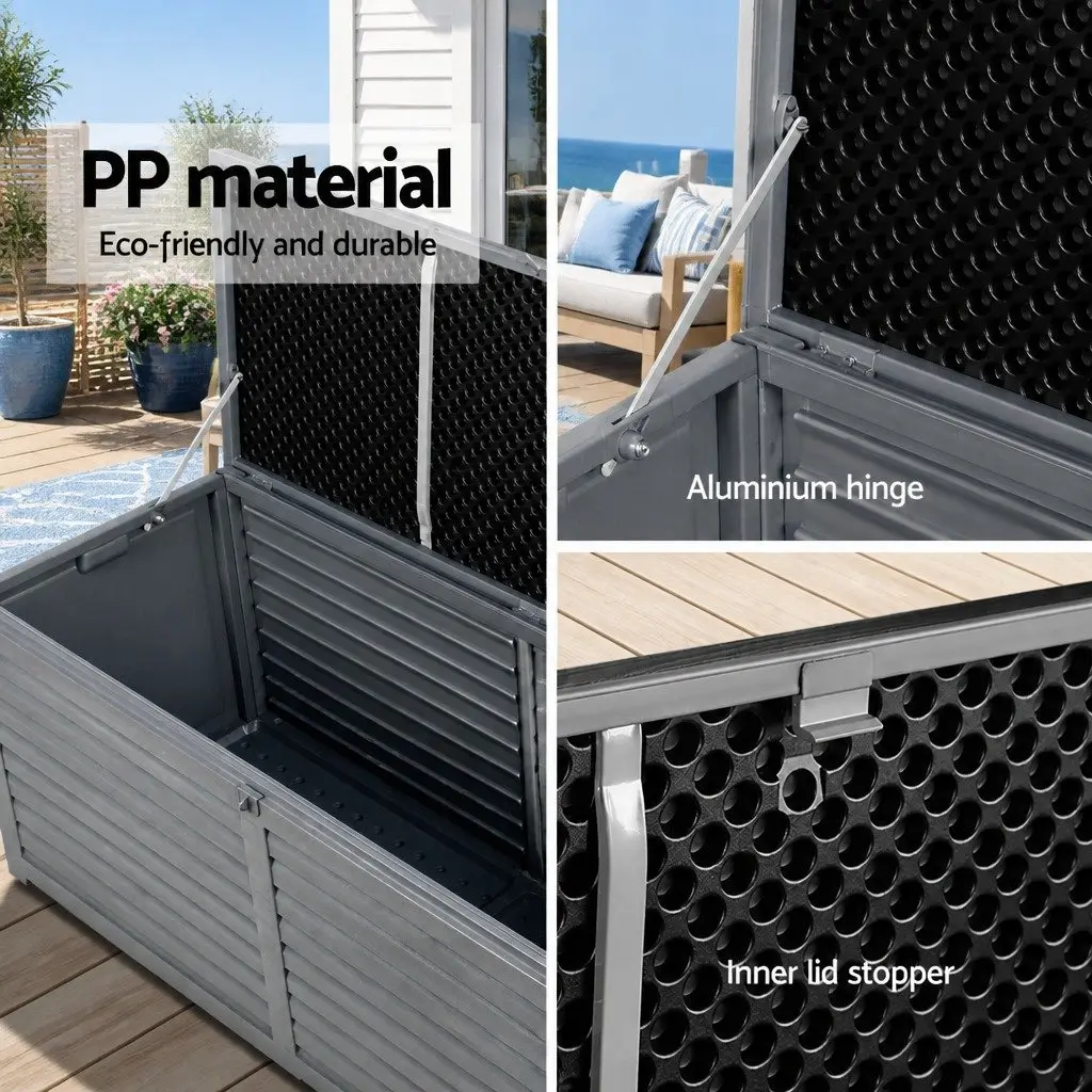 Outdoor Storage Box Grey 390L Lockable Weather-resistant Bench Container