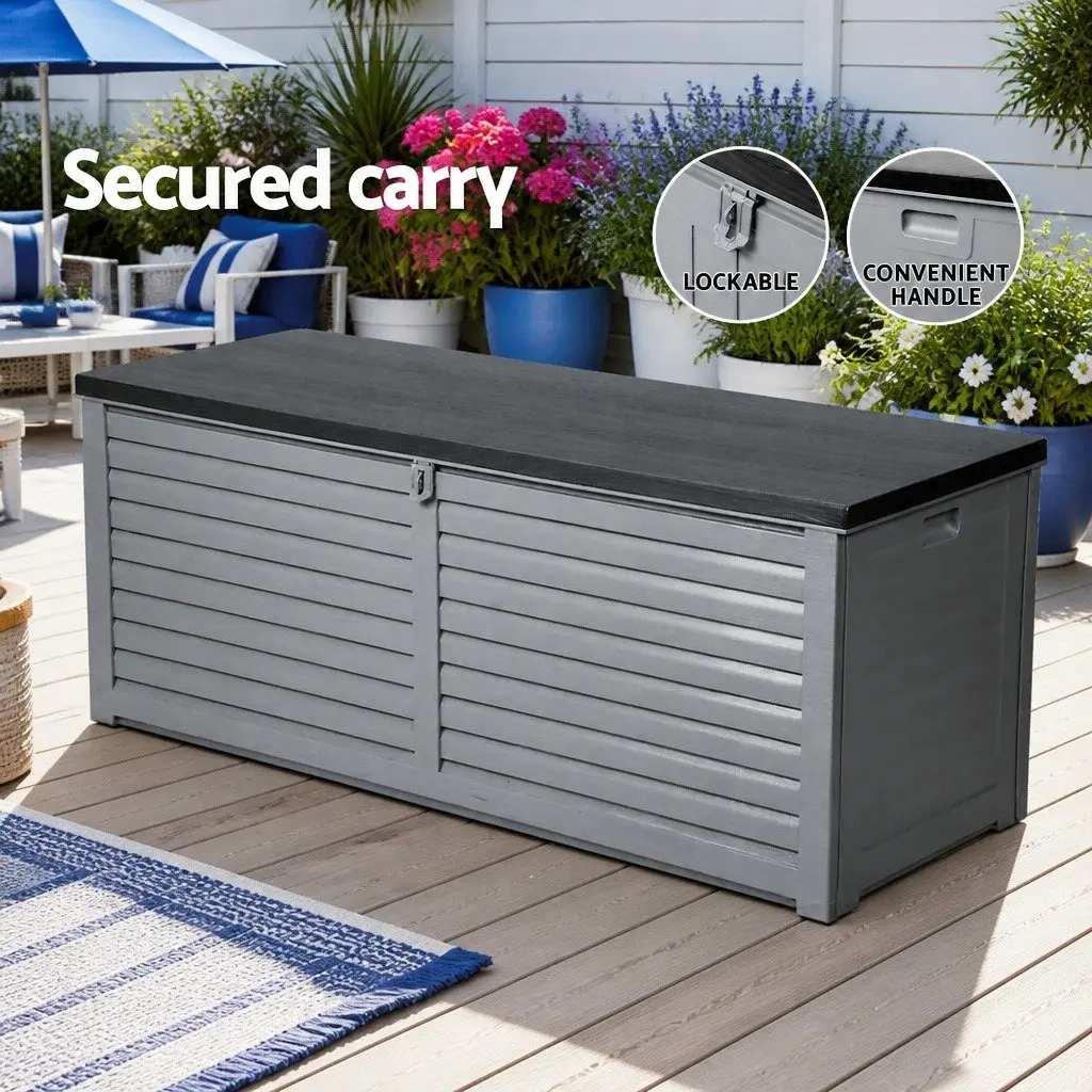 Outdoor Storage Box Grey 390L Lockable Weather-resistant Bench Container
