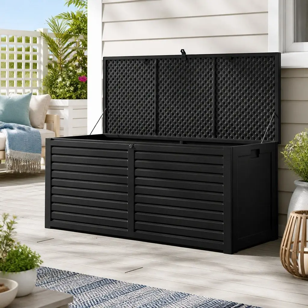 Outdoor Storage Box Black 490L Weather-resistant Lockable Garden Bench