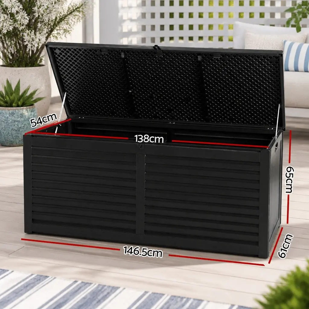 Outdoor Storage Box Black 490L Weather-resistant Lockable Garden Bench