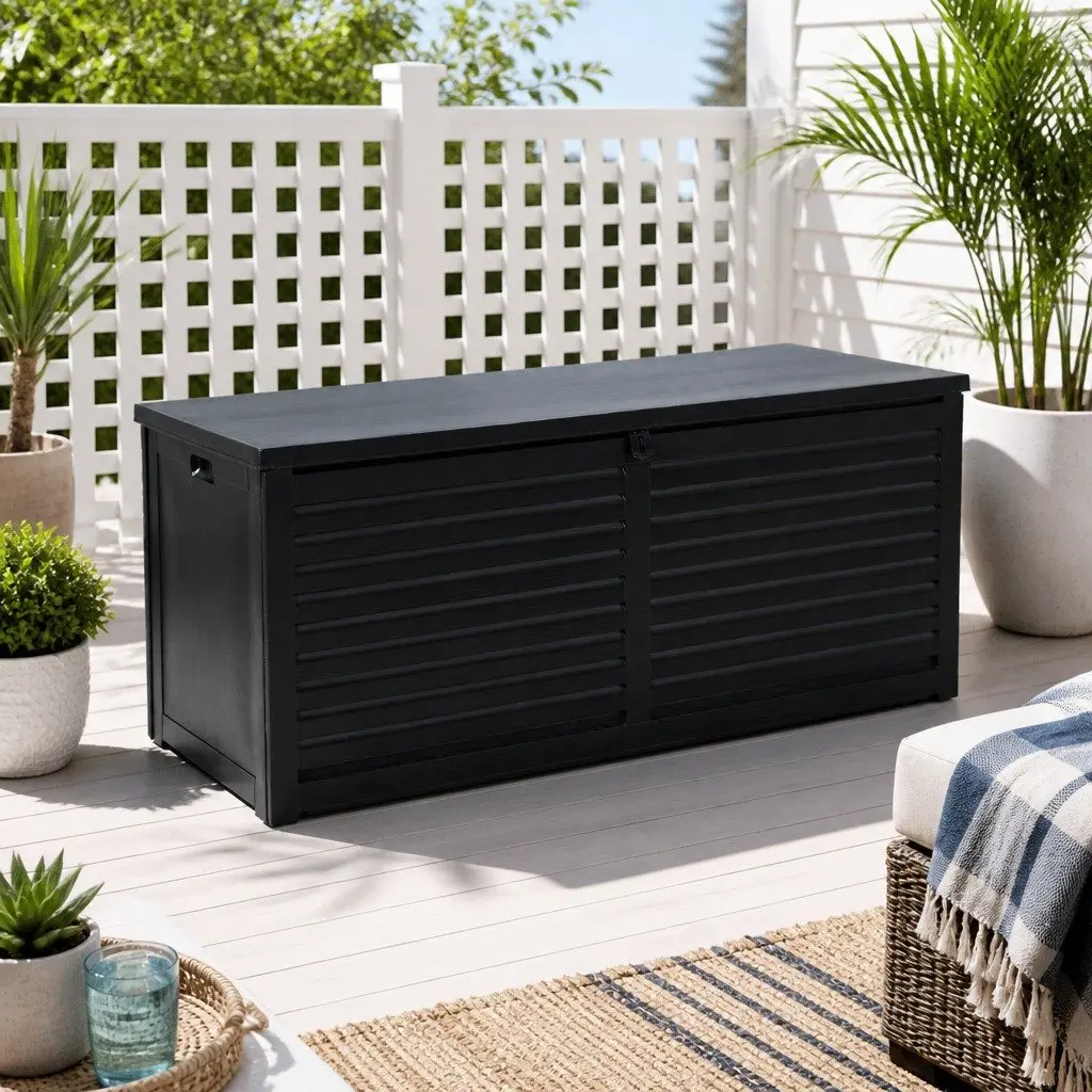 Outdoor Storage Box Black 490L Weather-resistant Lockable Garden Bench