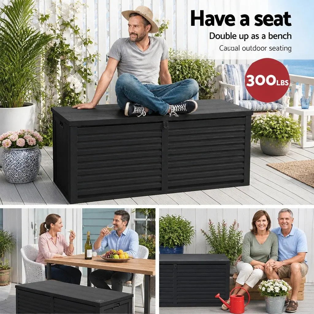 Outdoor Storage Box Black 490L Weather-resistant Lockable Garden Bench