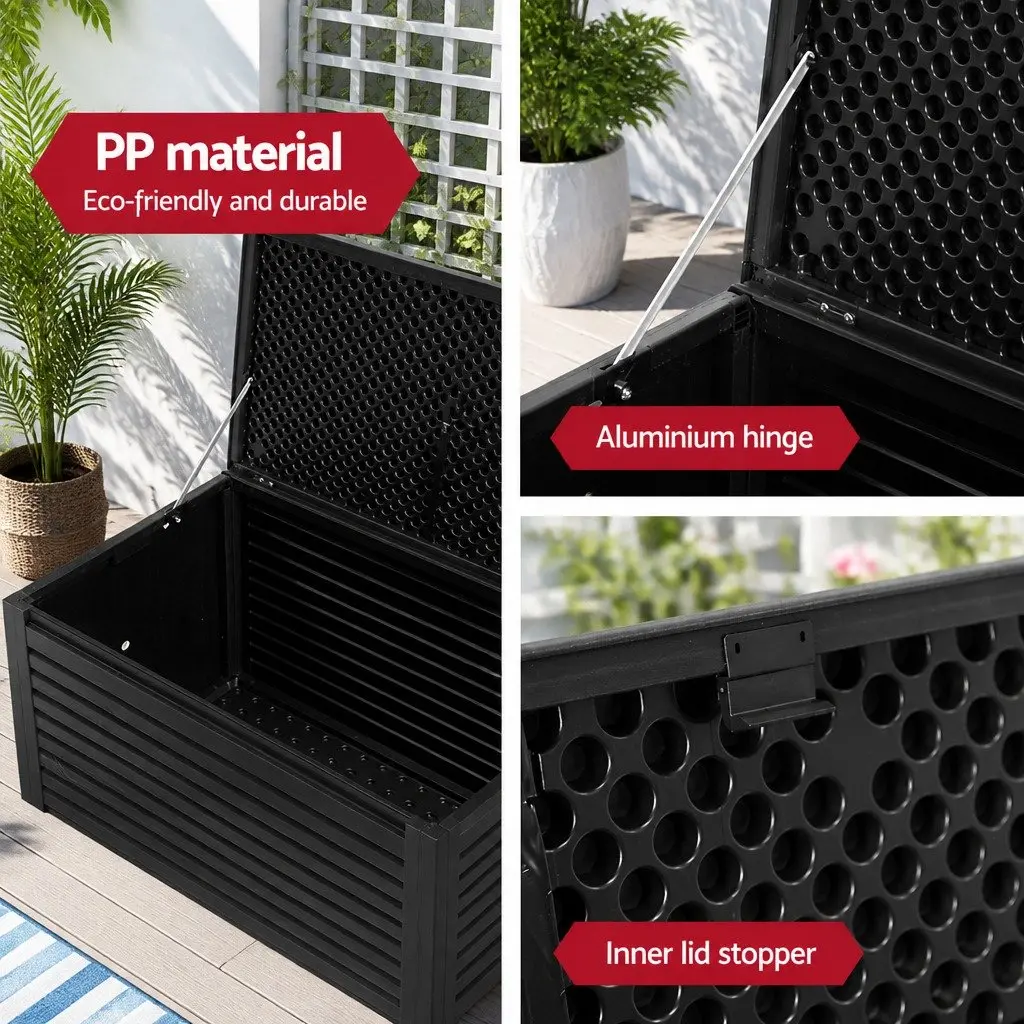 Outdoor Storage Box Black 490L Weather-resistant Lockable Garden Bench