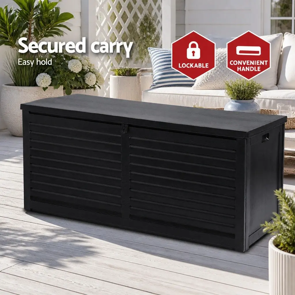Outdoor Storage Box Black 490L Weather-resistant Lockable Garden Bench