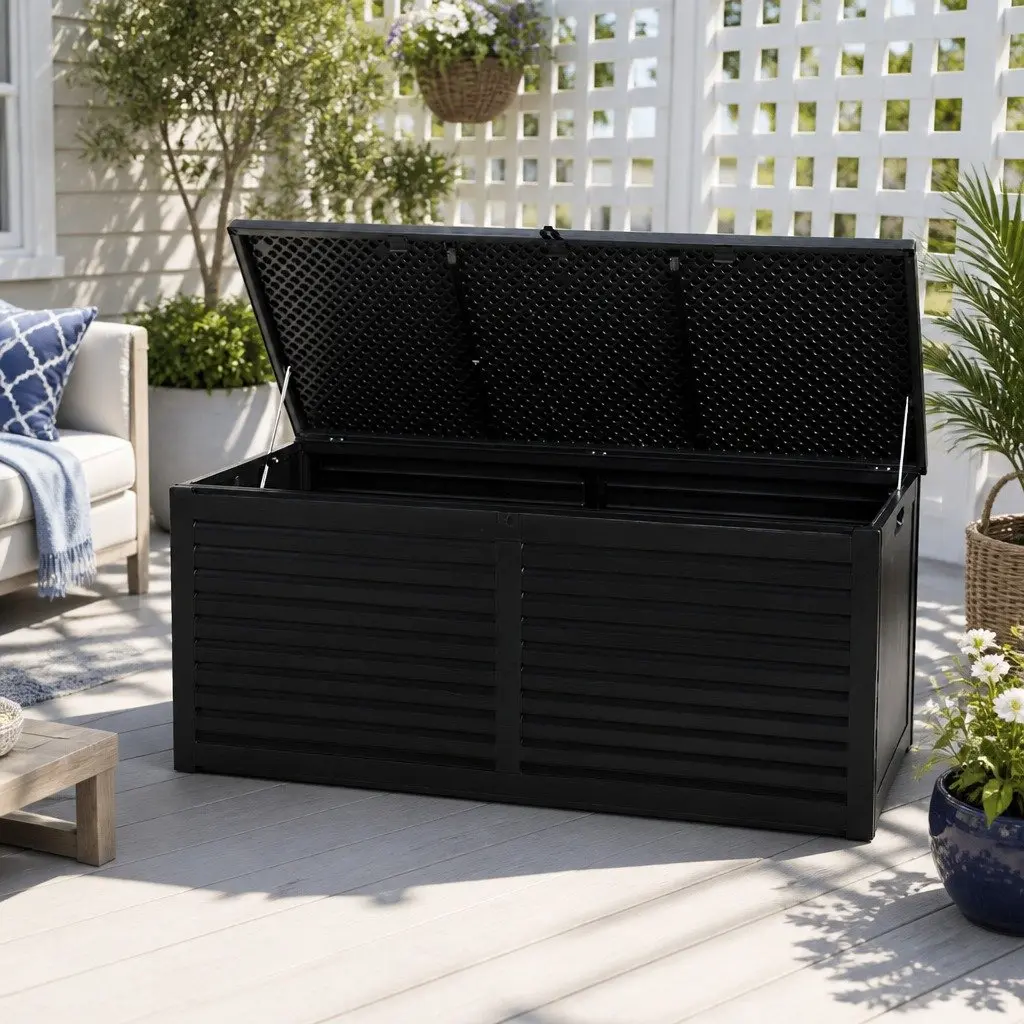 Outdoor Storage Box Black 490L Weather-resistant Lockable Garden Bench