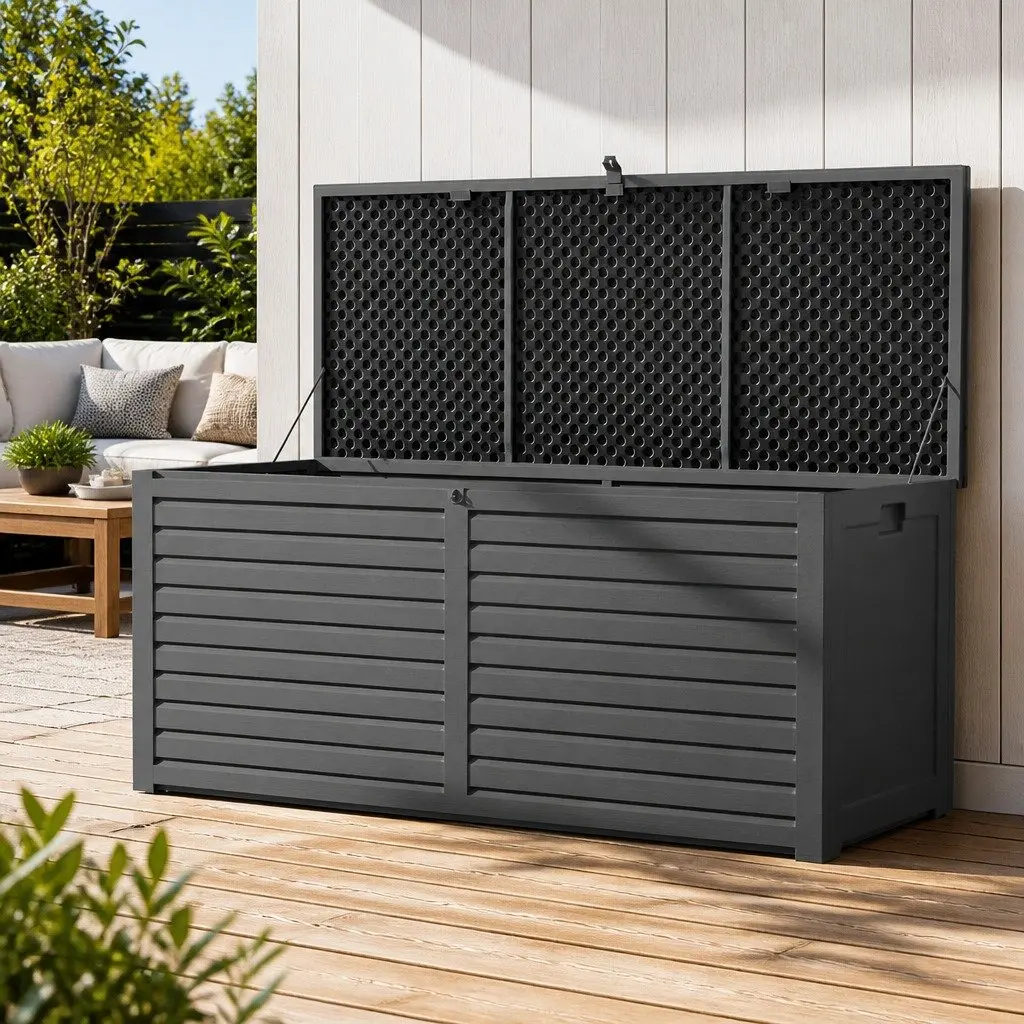 Outdoor Storage Box Grey 490L Lockable Bench Seat