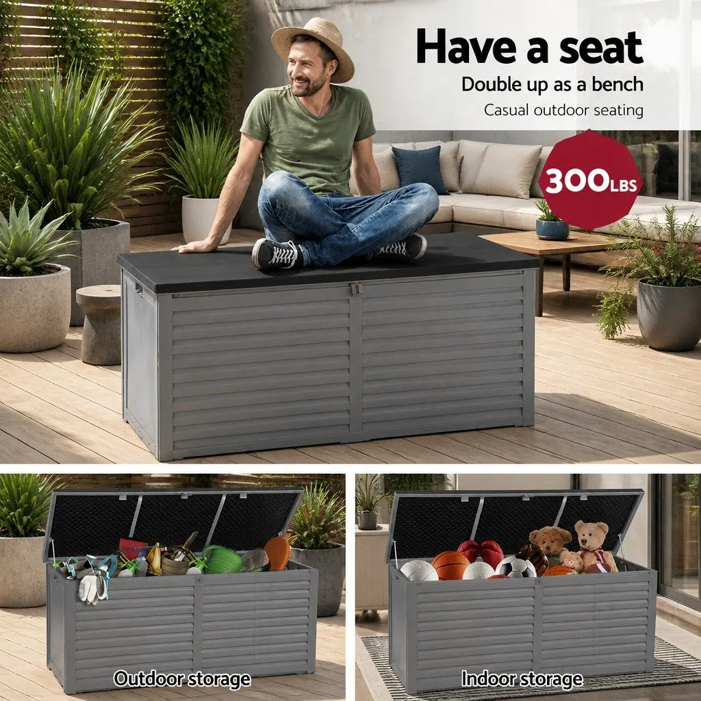 Outdoor Storage Box Grey 490L Lockable Bench Seat