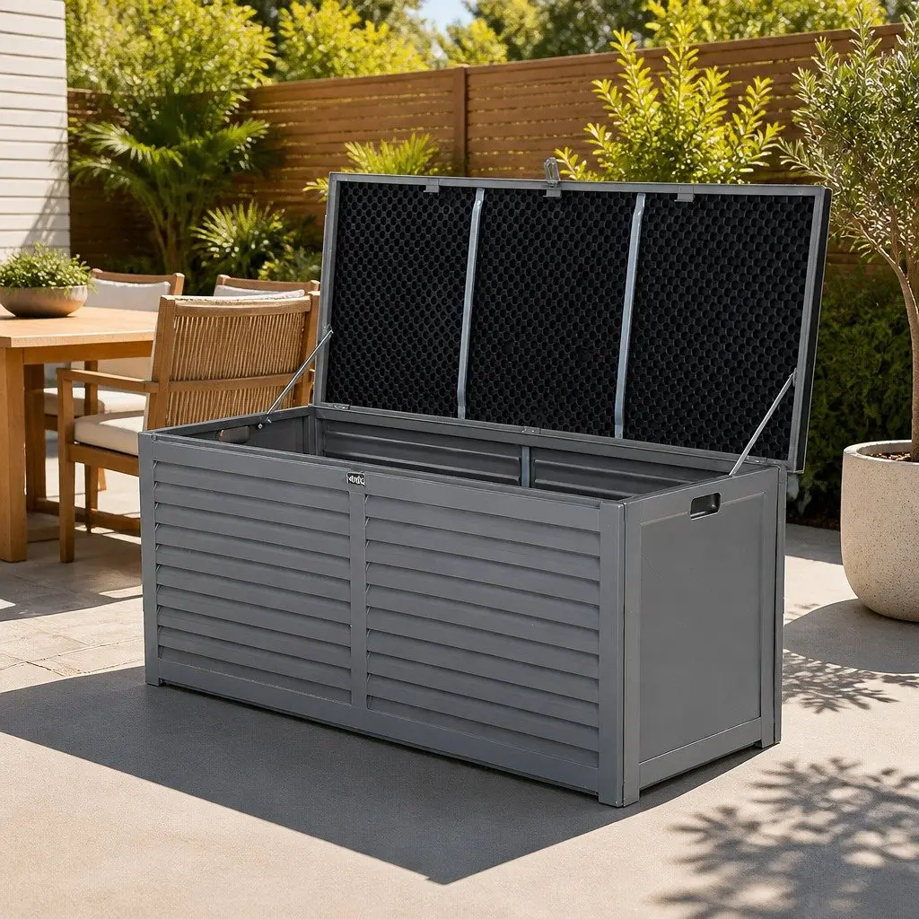 Outdoor Storage Box Grey 490L Lockable Bench Seat