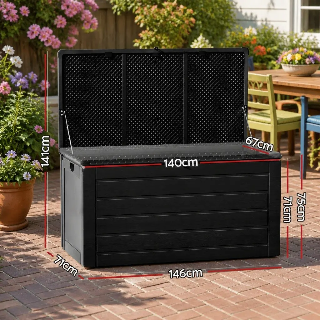 Outdoor Storage Box Black 680L Lockable Weather-resistant Garden Bench