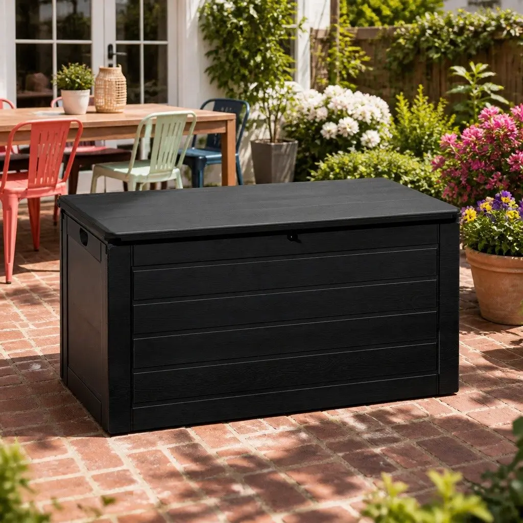 Outdoor Storage Box Black 680L Lockable Weather-resistant Garden Bench