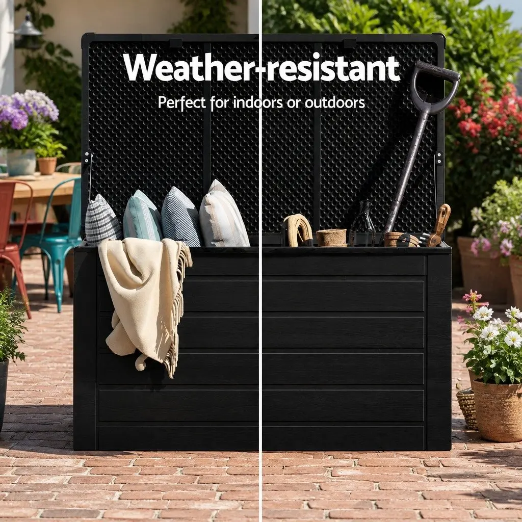 Outdoor Storage Box Black 680L Lockable Weather-resistant Garden Bench