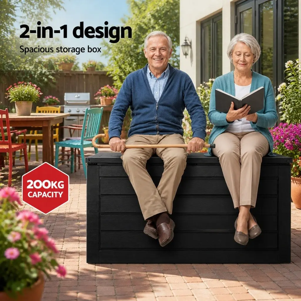 Outdoor Storage Box Black 680L Lockable Weather-resistant Garden Bench