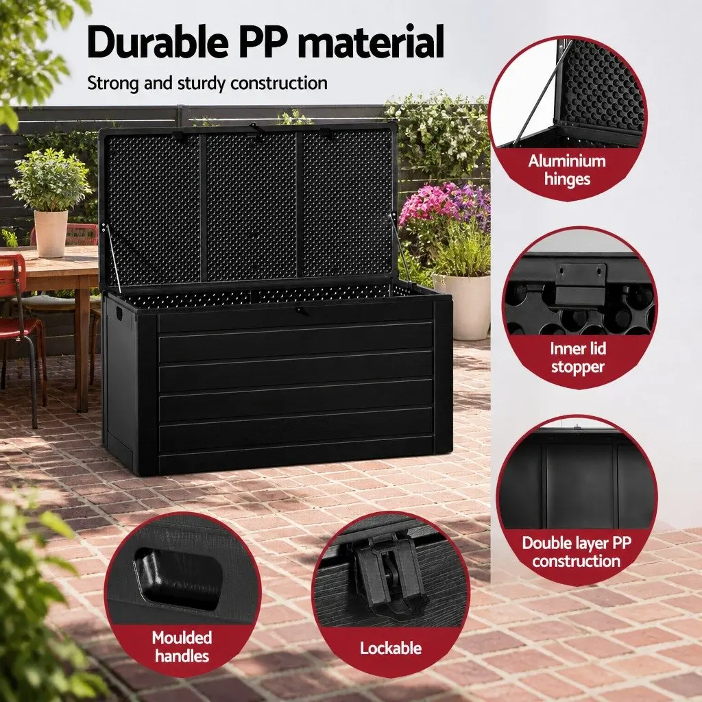 Outdoor Storage Box Black 680L Lockable Weather-resistant Garden Bench