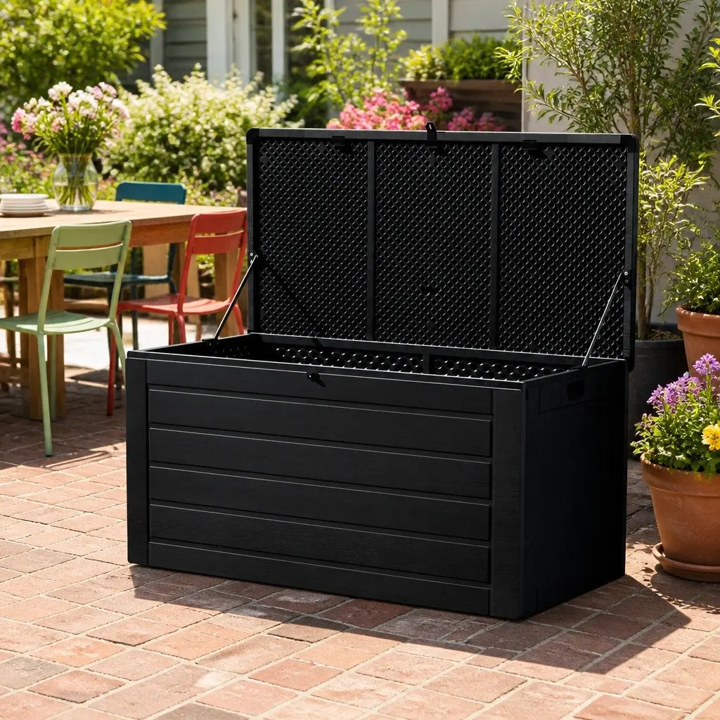 Outdoor Storage Box Black 680L Lockable Weather-resistant Garden Bench