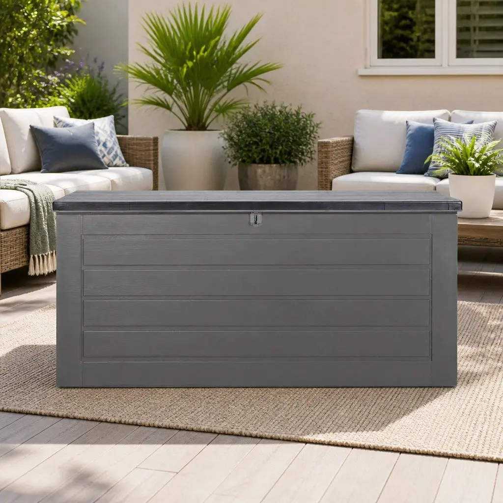 Outdoor Storage Box Grey Black 680L Lockable Weather Resistant Bench Seating