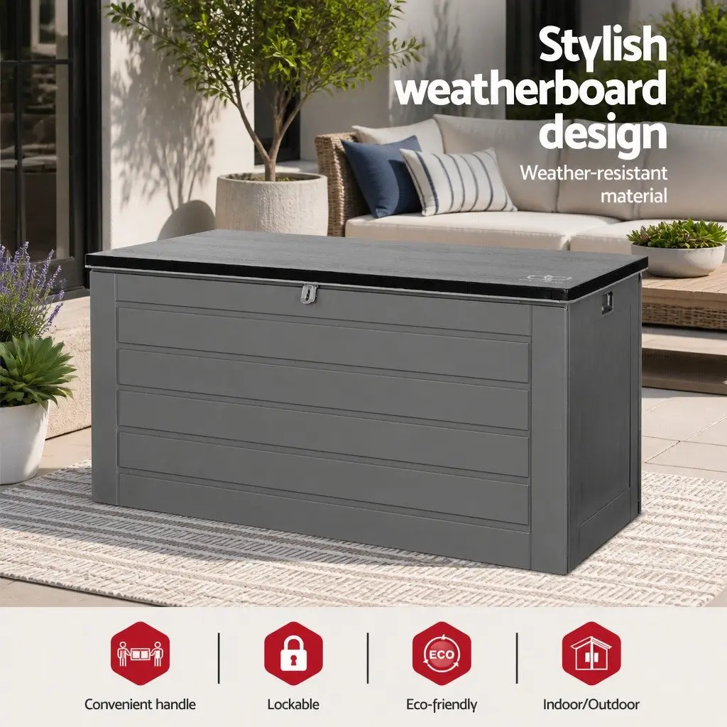 Outdoor Storage Box Grey Black 680L Lockable Weather Resistant Bench Seating