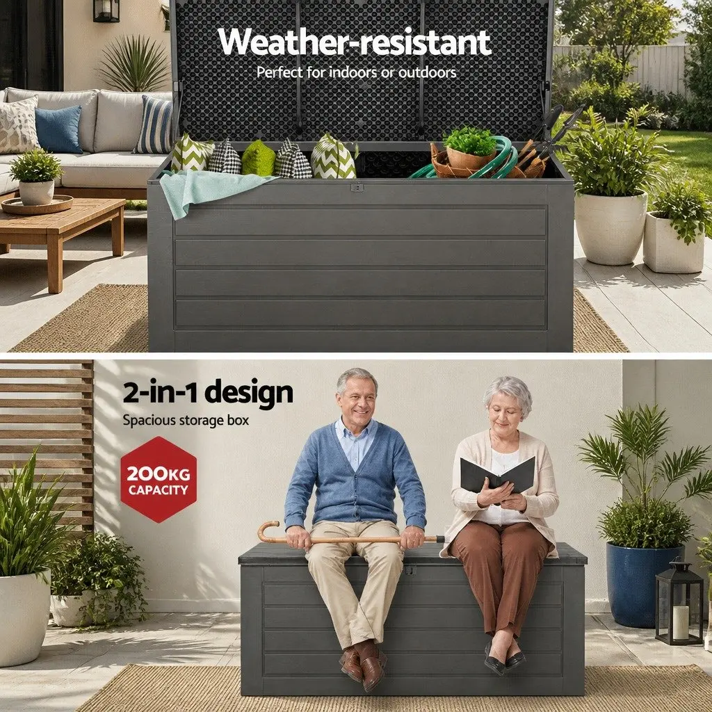 Outdoor Storage Box Grey Black 680L Lockable Weather Resistant Bench Seating