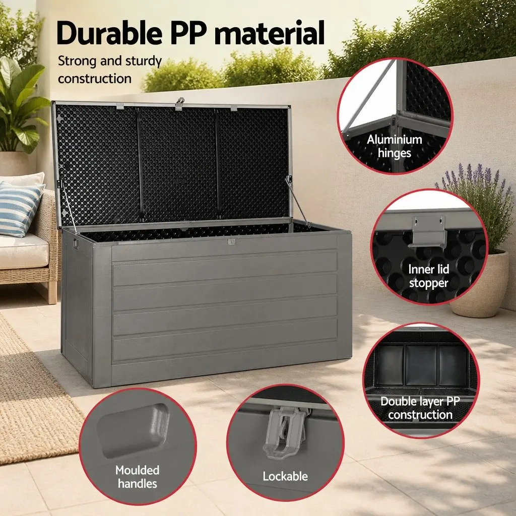Outdoor Storage Box Grey Black 680L Lockable Weather Resistant Bench Seating