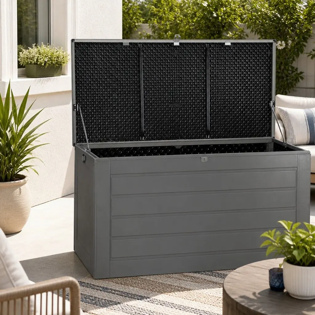 Outdoor Storage Box Grey Black 680L Lockable Weather Resistant Bench Seating