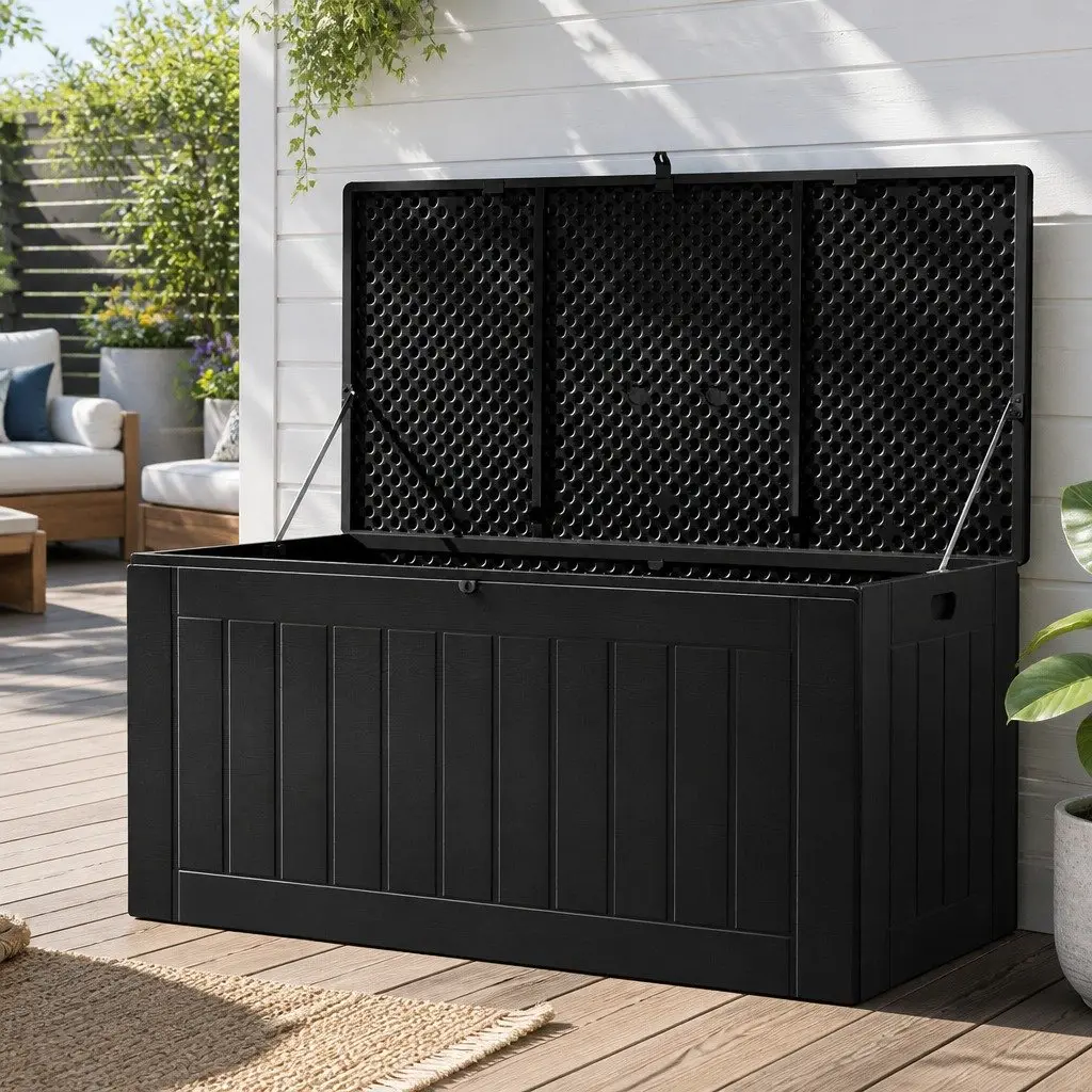 Outdoor Storage Box Black 830L Lockable Bench Container Shed Garden Tool Cabinet