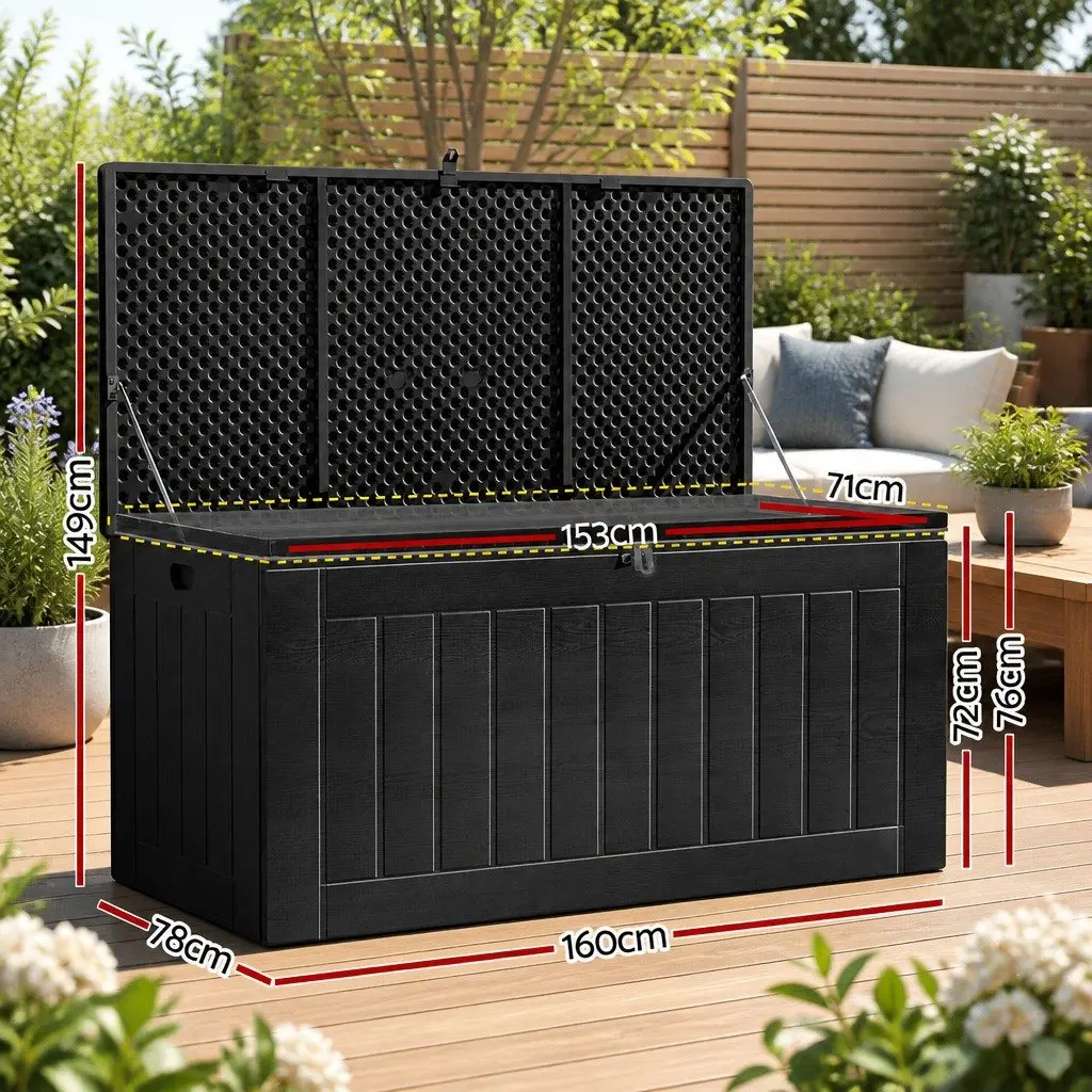 Outdoor Storage Box Black 830L Lockable Bench Container Shed Garden Tool Cabinet