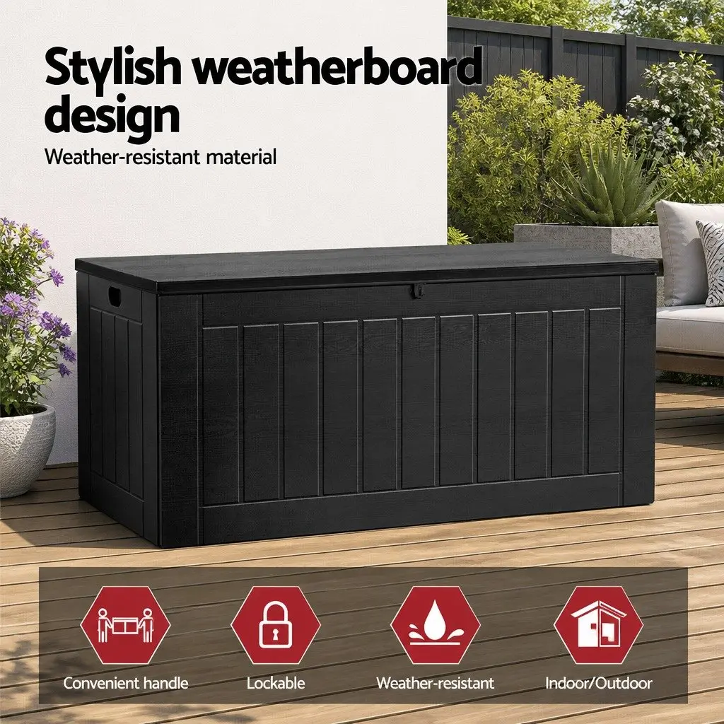 Outdoor Storage Box Black 830L Lockable Bench Container Shed Garden Tool Cabinet