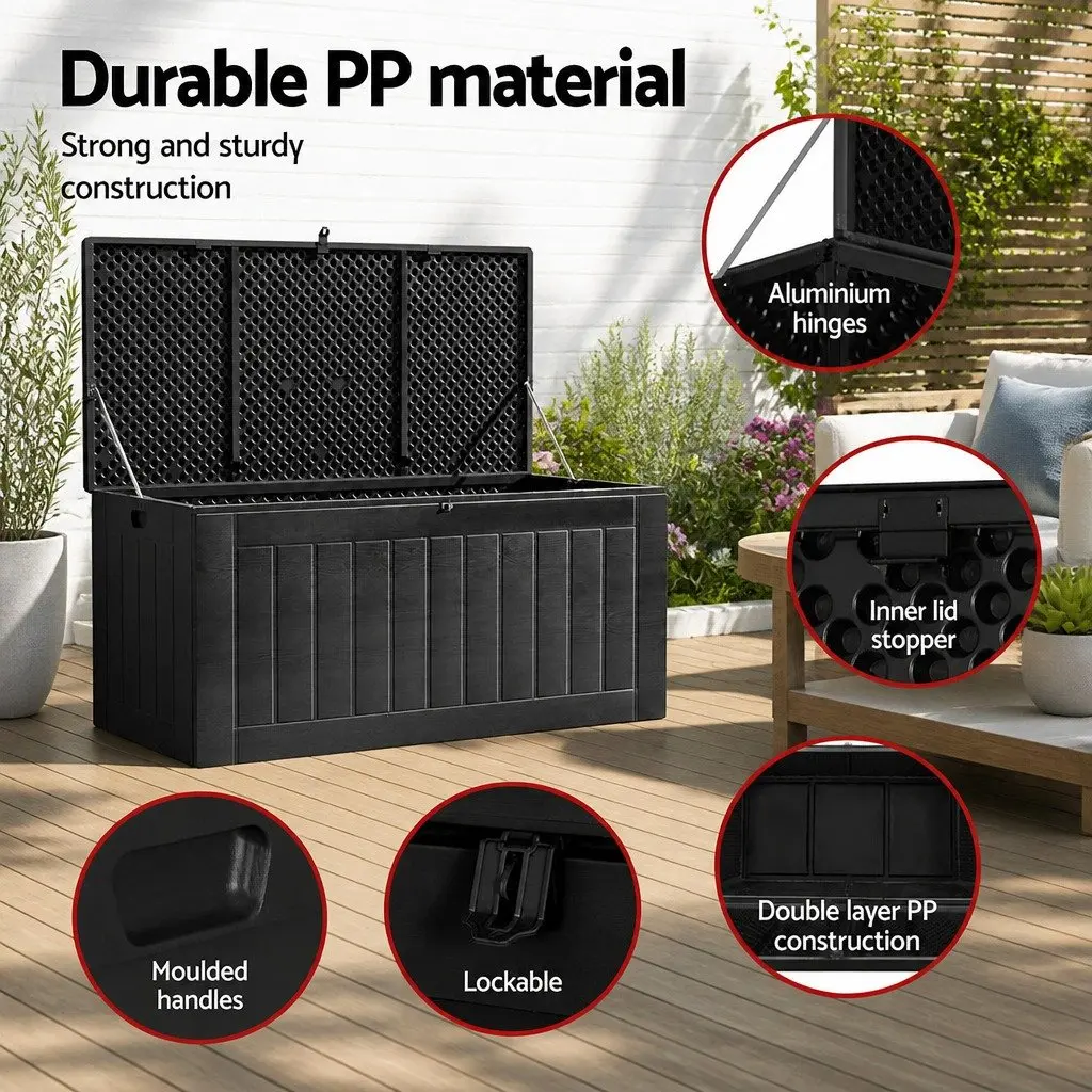 Outdoor Storage Box Black 830L Lockable Bench Container Shed Garden Tool Cabinet