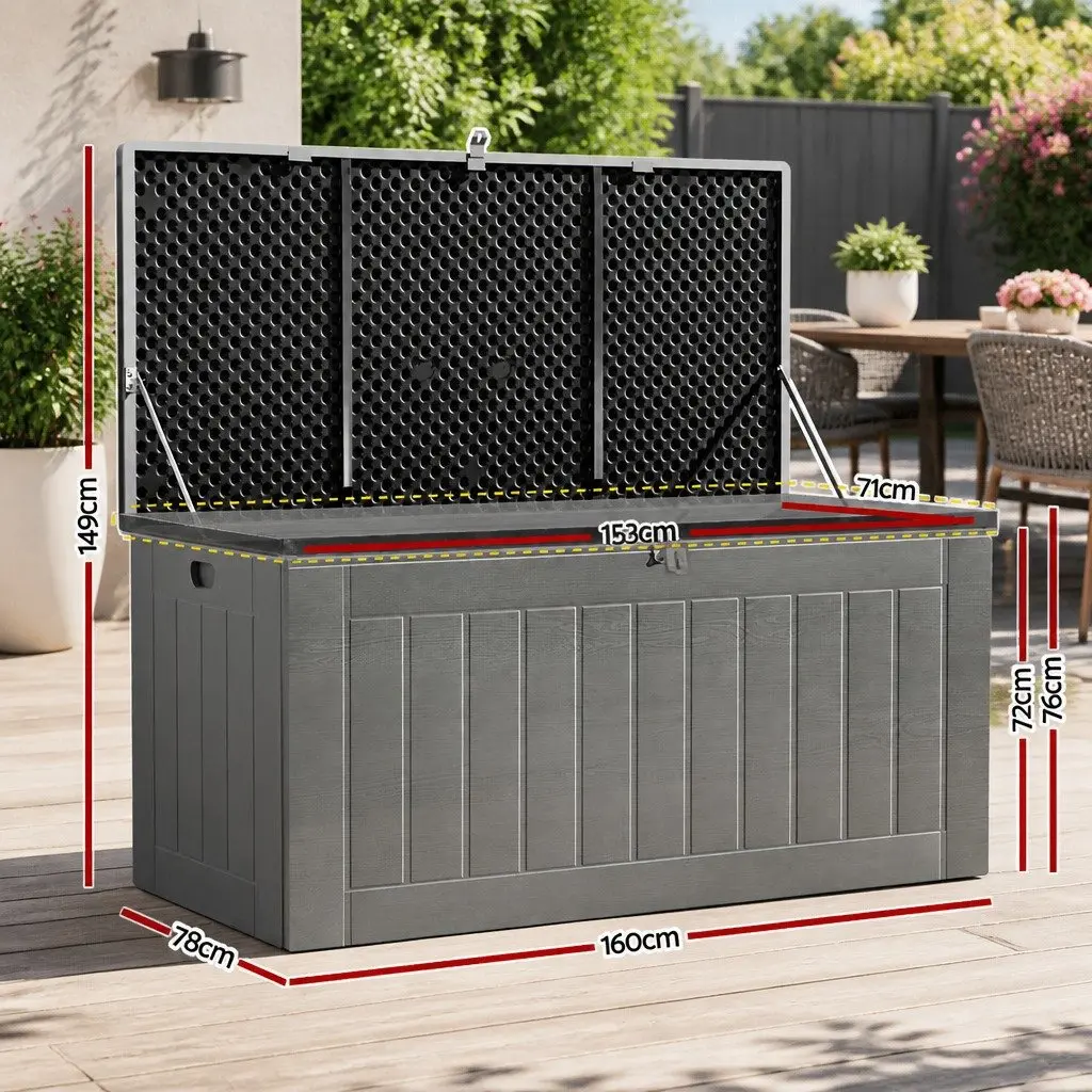 Outdoor Storage Box Black Grey 830L Lockable Bench Container Weather Resistant PP Material