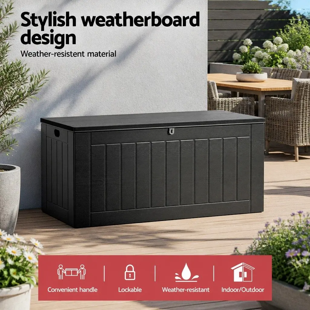 Outdoor Storage Box Black Grey 830L Lockable Bench Container Weather Resistant PP Material