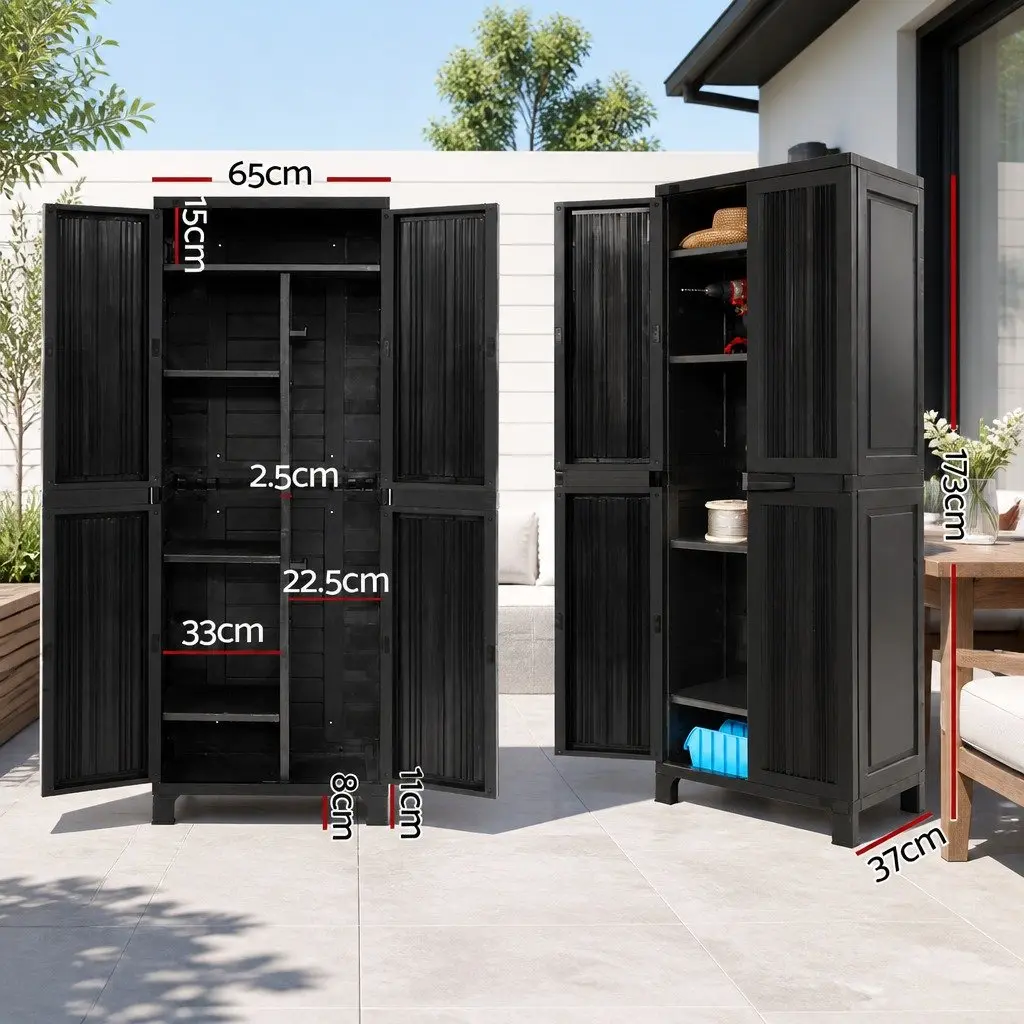 Outdoor Storage Cabinet Black 173cm Tall Lockable Weather-resistant Adjustable Shelves