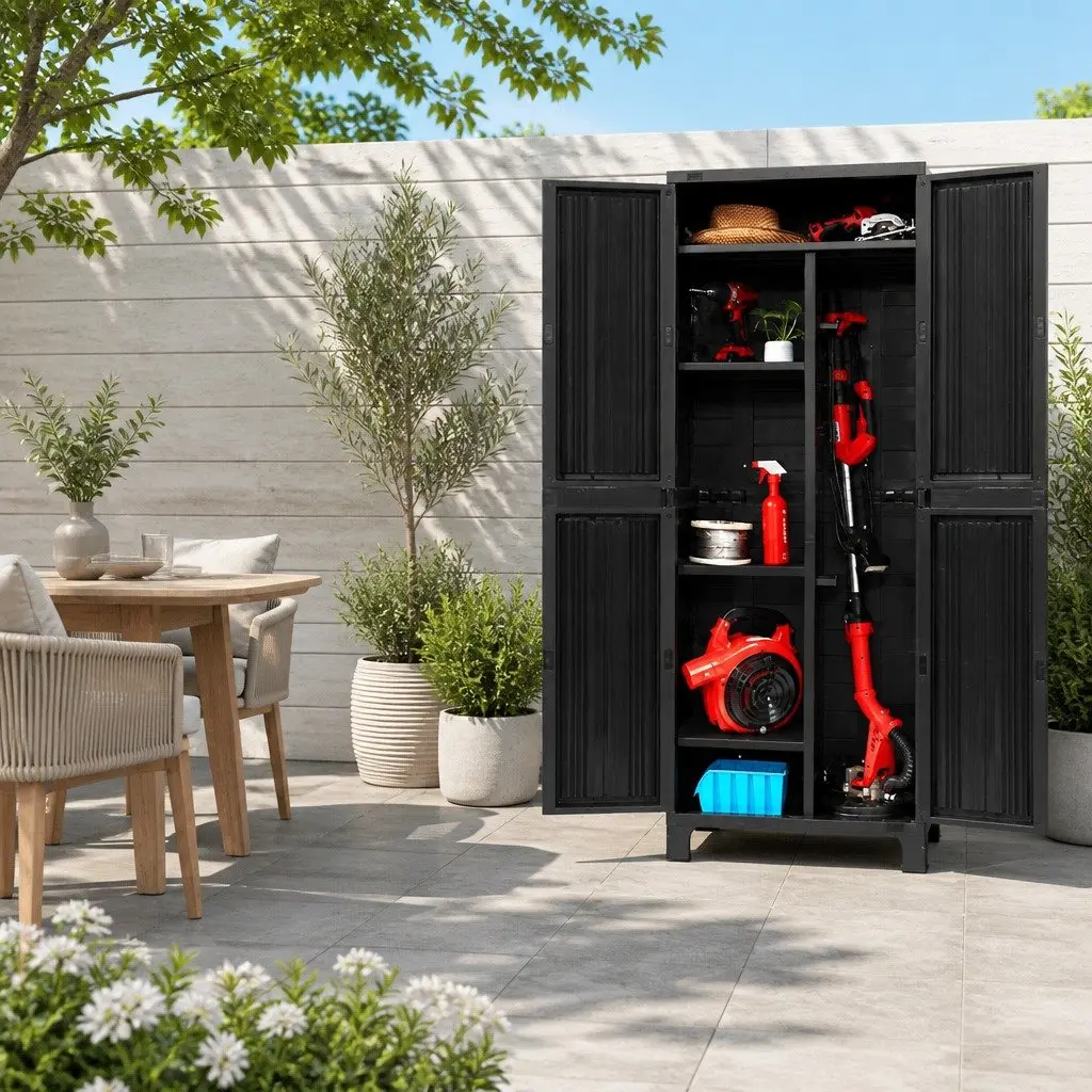 Outdoor Storage Cabinet Black 173cm Tall Lockable Weather-resistant Adjustable Shelves
