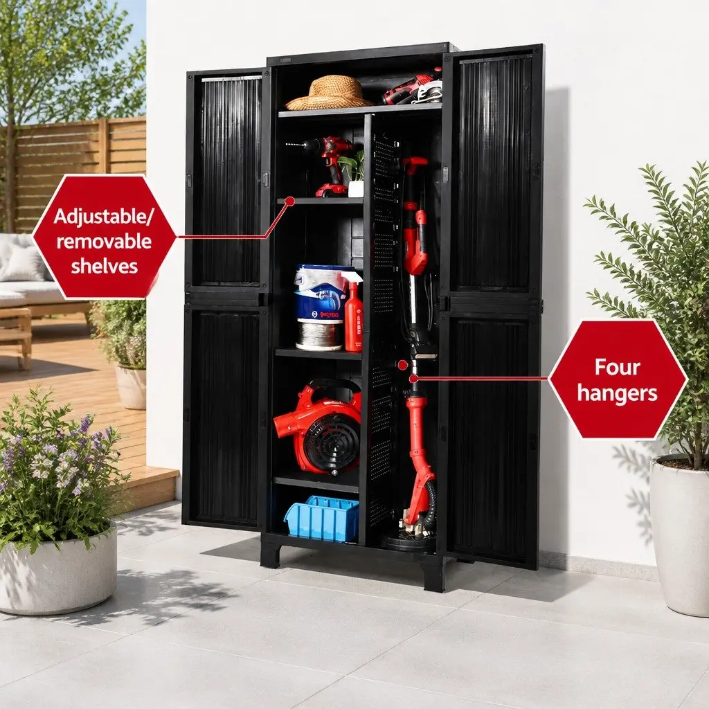 Outdoor Storage Cabinet Black 173cm Tall Lockable Weather-resistant Adjustable Shelves