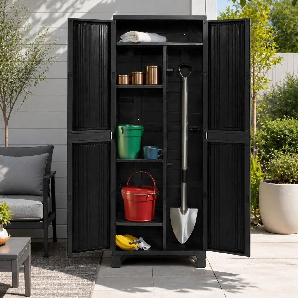 Outdoor Storage Cabinet Black 173cm Tall Lockable Weather-resistant Adjustable Shelves