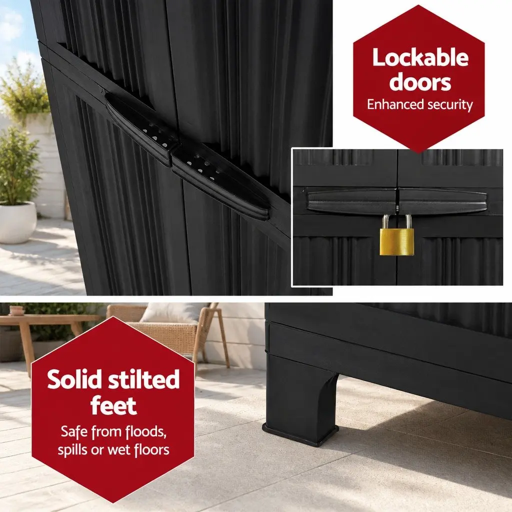 Outdoor Storage Cabinet Black 173cm Tall Lockable Weather-resistant Adjustable Shelves
